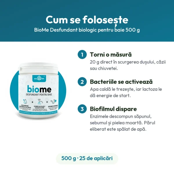 BioMe Desfundant biologic pentru baie 500 g – duș, cadă, chiuvetă